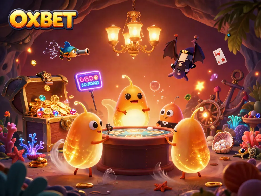 Engage with OXBET's vibrant cave casino, illuminated by unique glowworms and captivating treasures.