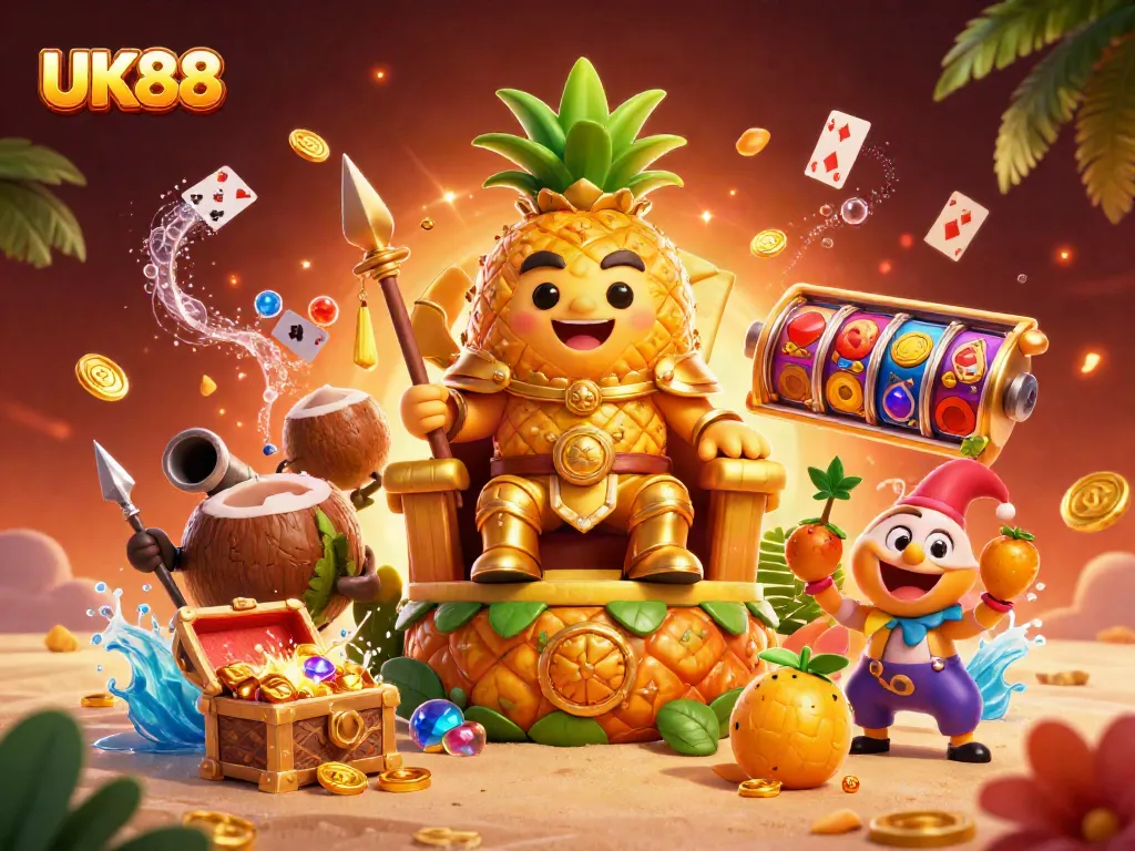 Engage in thrilling gameplay at UK88's beach casino with vibrant 3D characters and dynamic gambling elements.