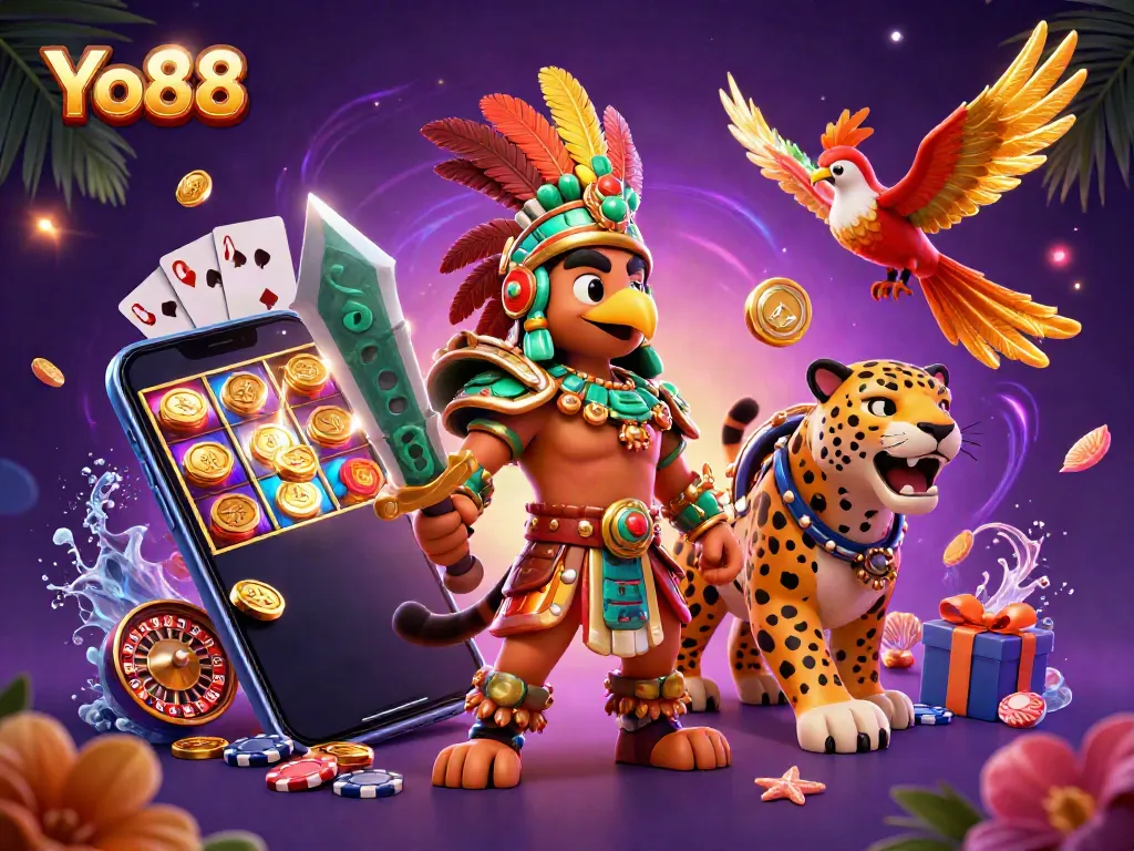 Experience ultimate gaming thrills with Yo88 featuring dynamic 3D characters and vibrant game elements.