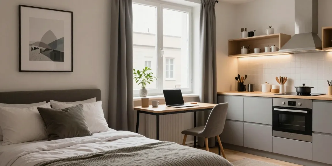 Gemütliches Monteurzimmer Hannover mit gut ausgestatteter Küchenzeile und modernem Wohnraum.