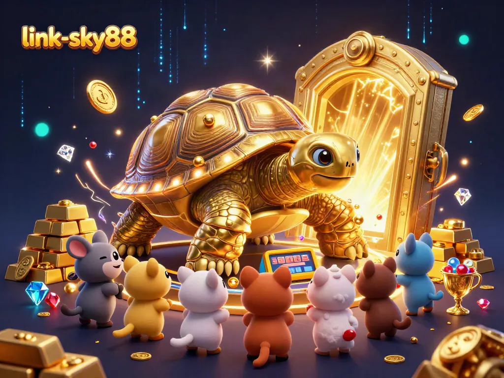 Engage with link-sky88 as excitement builds around the colossal golden tortoise slot games in a vibrant casino environment.