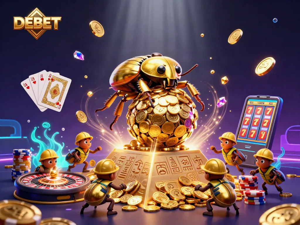 Experience the excitement of DEBET with a vibrant 3D casino scene featuring golden coins and dynamic betting elements.